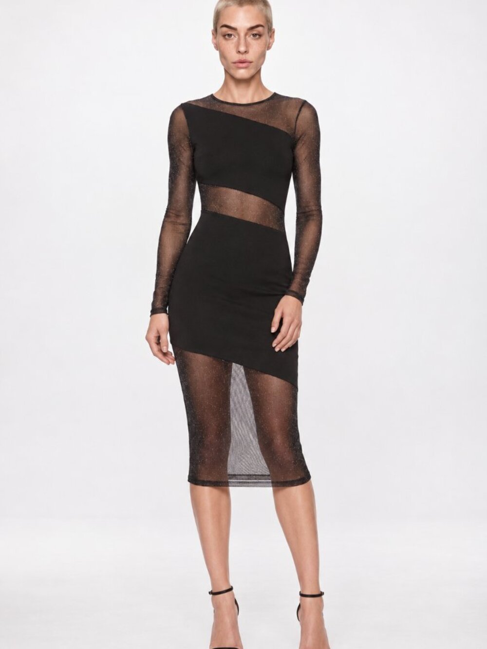 NWT h:ours Lavo Dress Black Sheer Mesh Midi XXS